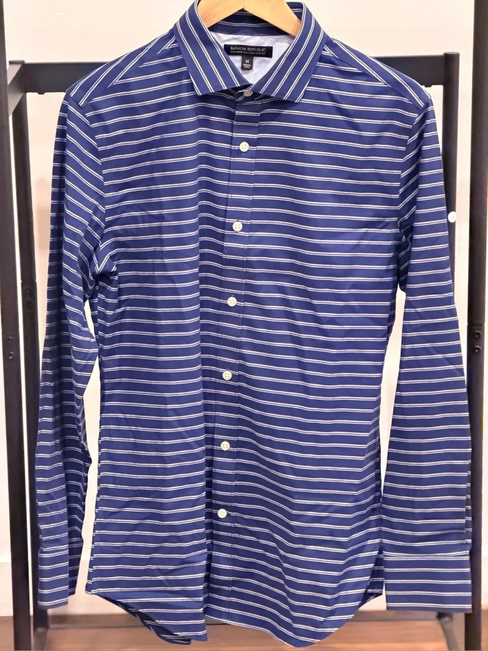 Banana Republic Navy and White Striped Dress Shirt